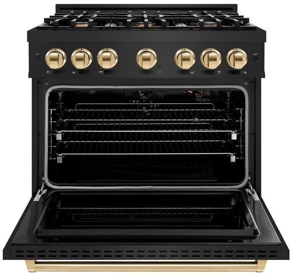 ZLINE Classic Autograph Edition 36" Black Stainless Steel Pro Style Gas Range with Polished Gold Accents-1