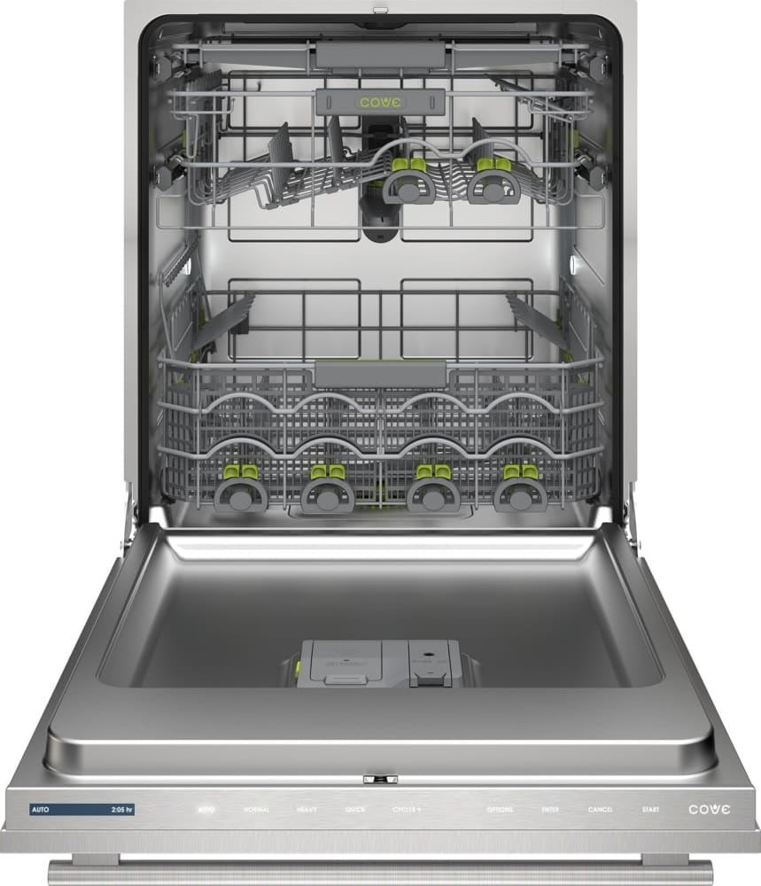 Cove Green Point Adjustment Green adjustment points on a Cove dishwasher rack