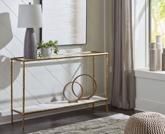 Signature Design by Ashley® Ryandale Glass Top Console Table with Antique Brass Base-4