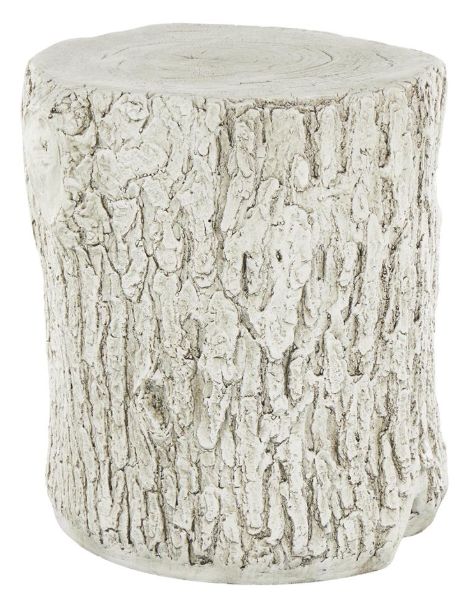 Deco Marche White Magnesium Oxide Outdoor Owl Tree Trunk Garden Stool with Brown Accents-2