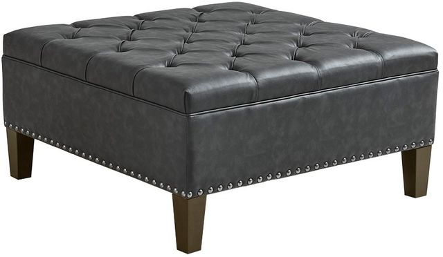 Olliix by Madison Park Lindsey Charcoal Square Cocktail Ottoman-1