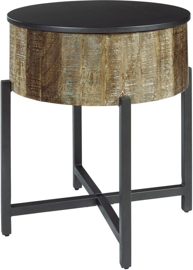 Signature Design by Ashley® Nashbryn Brown Round End Table with Gunmetal Cross Base -0