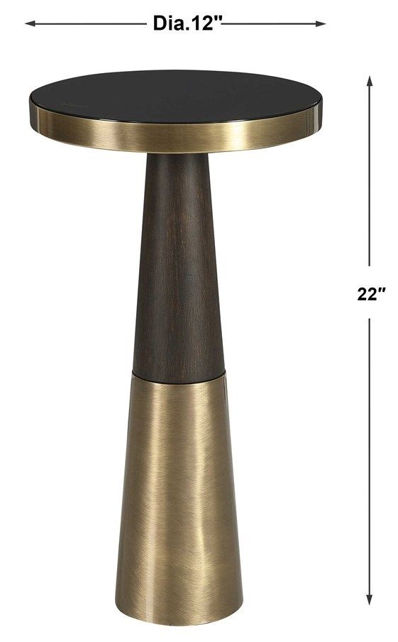 Uttermost® Fortier Black Glass Accent Table with Dark Espresso and Brushed Brass Base-2