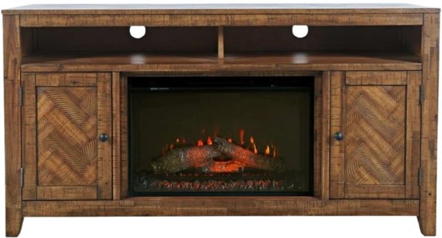 Jofran Inc. Fairview Oak 60" Electric Fireplace Media Console with Logset-3