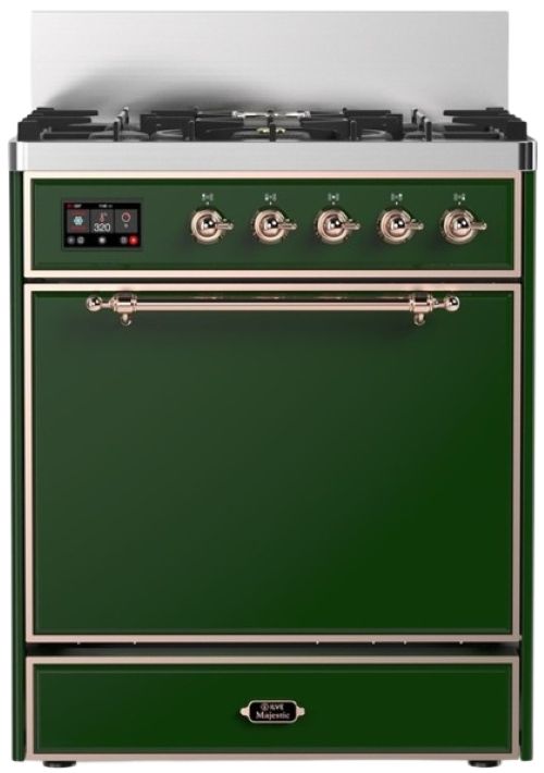 Ilve® Majestic III 30" Emerald Green Pro Style Dual Fuel Liquid Propane Range with Solid Door and Copper Trim-0