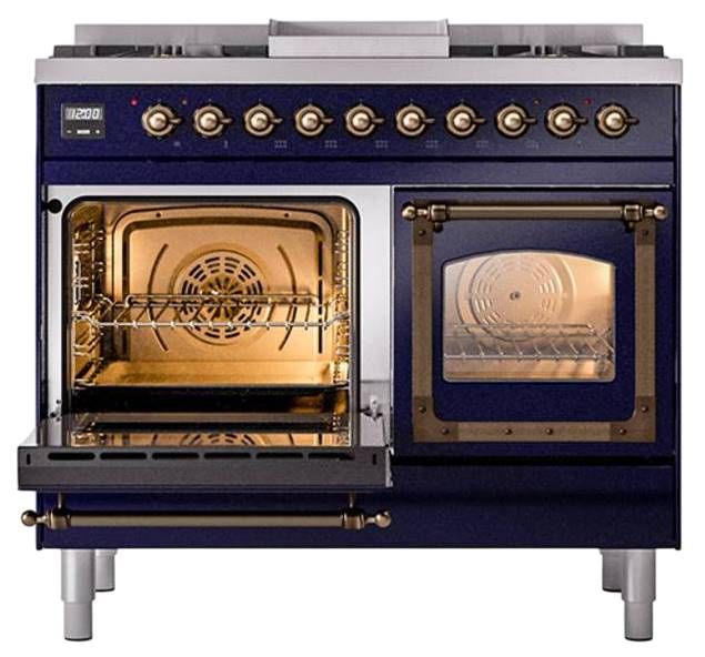 Ilve® Nostalgie II Noblesse 40'' Midnight Blue Pro Style Dual Fuel Range with Burnished Trim-3