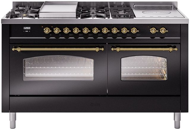 Ilve® Nostalgie II Series 60" Glossy Black Pro Style Dual Fuel Range-0