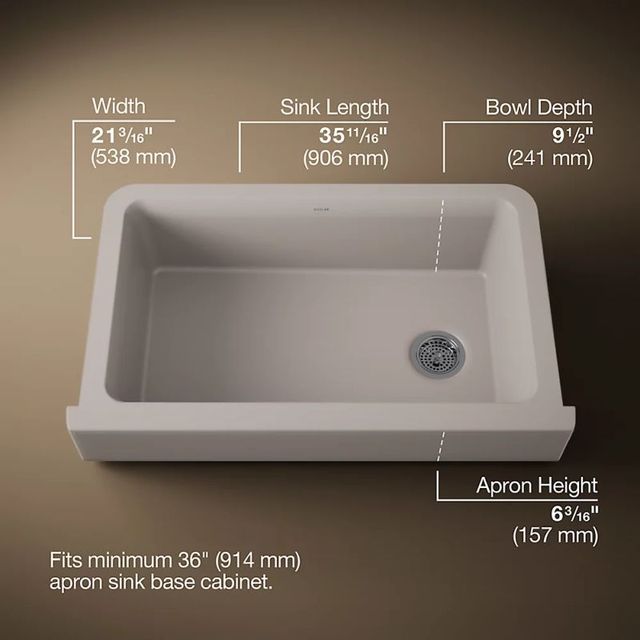 KOHLER® Cairn® Matte Taupe Undermount Single-Bowl Farmhouse Kitchen Sink-2