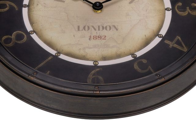 Monarch Specialties Inc. Antique Brown 16" Round Wall Clock with Standard Numbers on Beige/Black Bac-1
