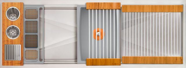 The Galley® Natural Golden Bamboo / Exclusive Gray Resin+ Ideal WashStation™ 3S + 18" DryDock® Drain Side, Four Tool Wash Kit, One DryDock® Tool-0