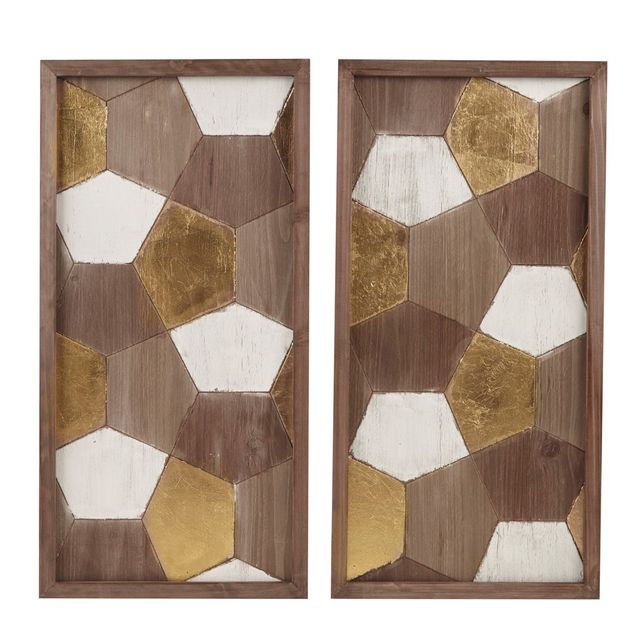 Olliix by Madison Park Motley 2 Pieces Gold and Neutral Geo Wood Carved Wall Panel Set-0
