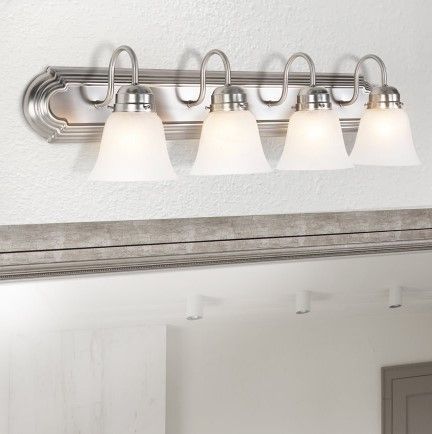 YHD Alabaster/Satin Nickel 4-Light Incandescent Bathroom Vanity Lighting-1