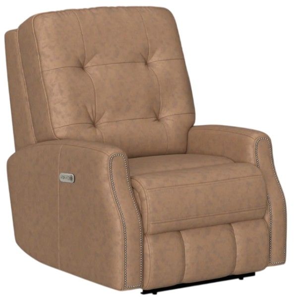 Flexsteel® Customizable Devon Leather Power Recliner with Power Headrest and Nailhead Trim-3
