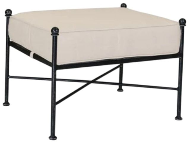 Sunset West Provence Century Pewter Antique Wrought Iron Outdoor Ottoman with Canvas Flax Cushion-0