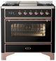 Ilve® Majestic III 36" Glossy Black Pro Style Dual Fuel Liquid Propane Range with 6 Black Brass Burners and Copper Trim-0