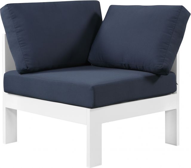 Meridian Furniture Nizuc Navy Waterproof Fabric Outdoor Patio Aluminum Corner Chair-0