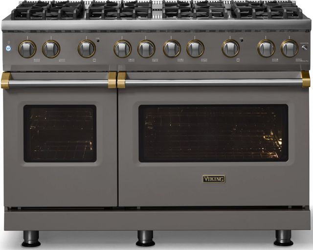 Viking® 5 Series 48" Damascus Gray Pro Style Gas (NG) Range with Brushed Brass Trim-3