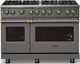 Viking® 5 Series 48" Damascus Gray Pro Style Gas (NG) Range with Brushed Brass Trim-3