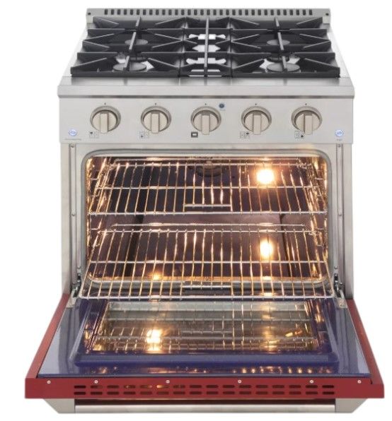 Kucht Professional KNG Series 30" Stainless Steel Pro Style Natural Gas Range with Red Door-2