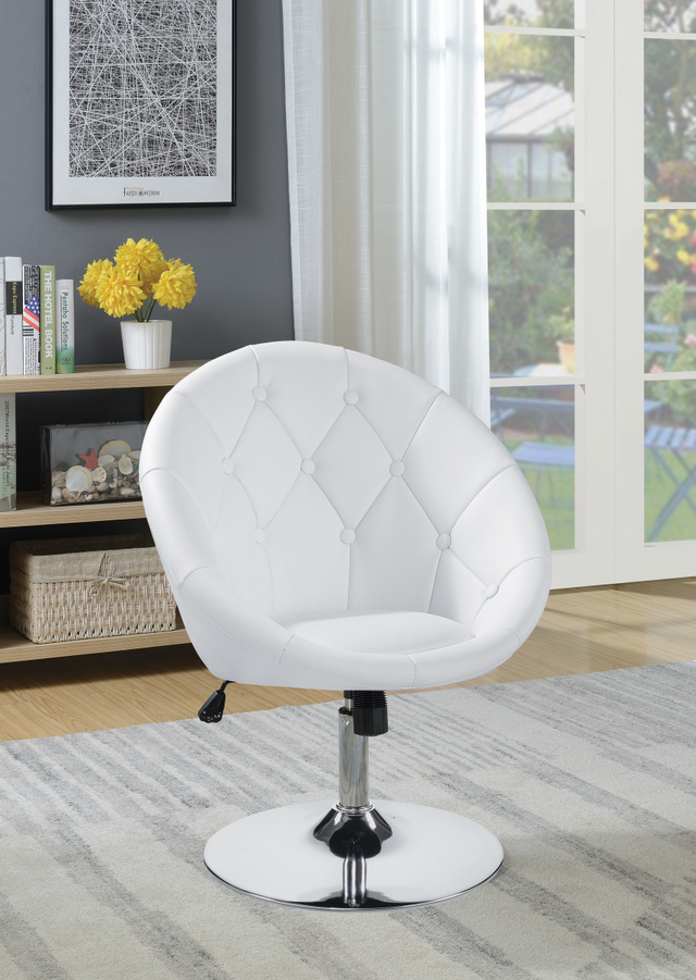Coaster® White And Chrome Round Tufted Swivel Chair-3
