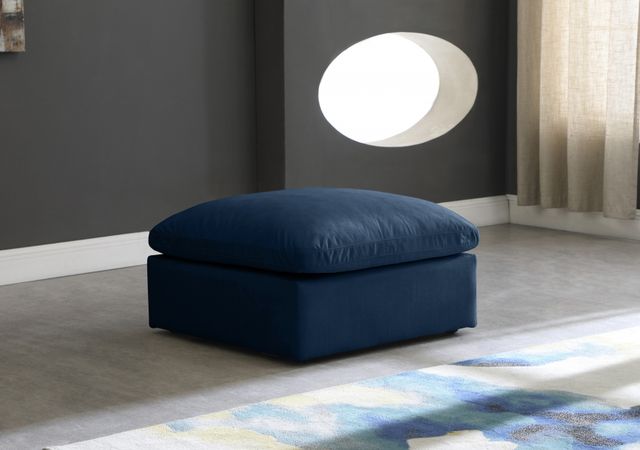 Meridian Furniture Plush Navy Velvet Ottoman-1