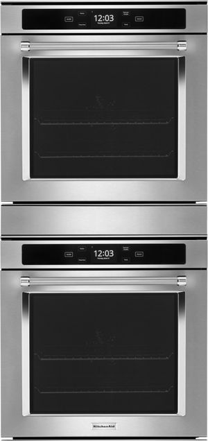 front view of the KitchenAid® 24" FingerPrint Resistant Stainless Steel Double Electric Wall Oven
