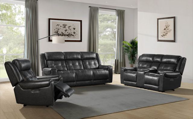 Intercon Regis 3-Piece Baron Charcoal Dual-Power Sectional Loveseat -4