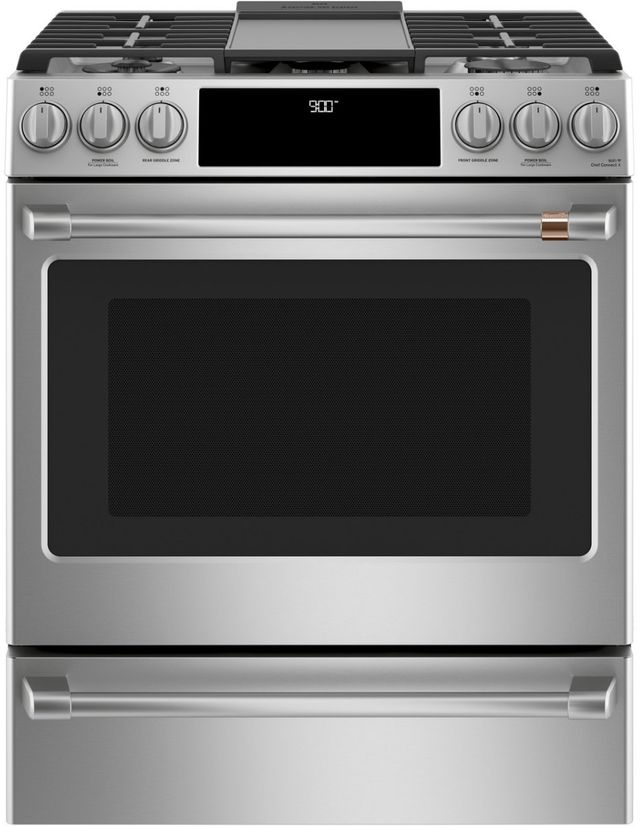 Café™ 30" Stainless Steel Smart Slide-In Dual Fuel Range with Warming Drawer-1