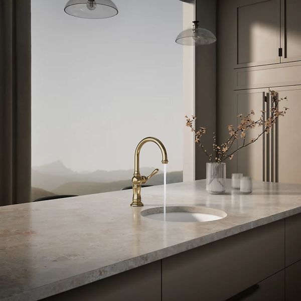 KOHLER® Artifacts® Vibrant French Gold Single-Handle High-Arc Kitchen Sink Faucet-2