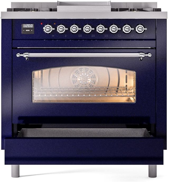 Ilve® Nostalgie II Series 36" Midnight Blue Pro Style Dual Fuel Range-3