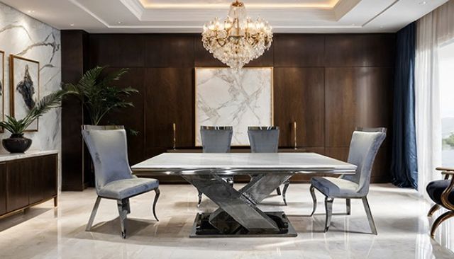 Furniture of America® Palazzo 7-Piece Chrome Dining Table Set with Silver Chairs-0