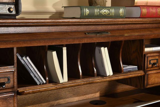 TEI Burnish Walnut Brown 54" Roll Top Secretary Desk-7