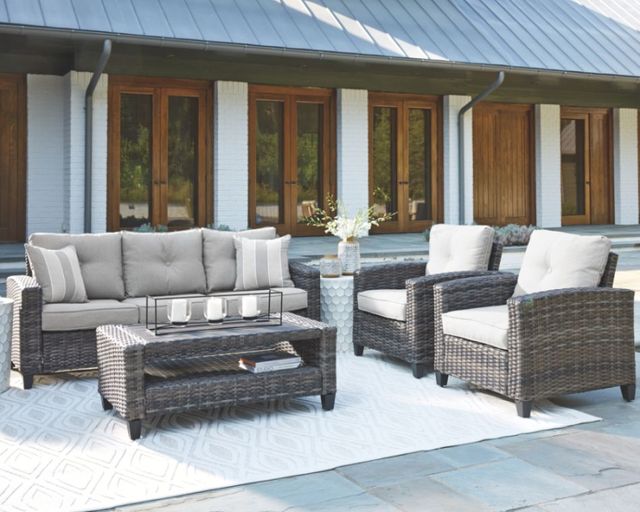 Signature Design by Ashley® Cloverbrooke 4-Piece Gray Outdoor Aluminum/Wicker Conversation Set-4