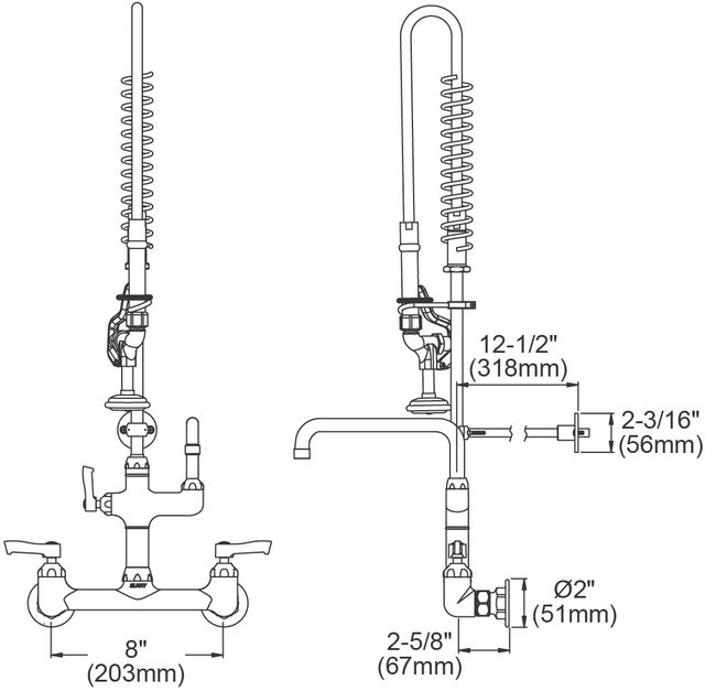 Elkay Chrome 8" Centerset Wall Mount Faucet with 44" Flexible Hose and Lever Handle-1