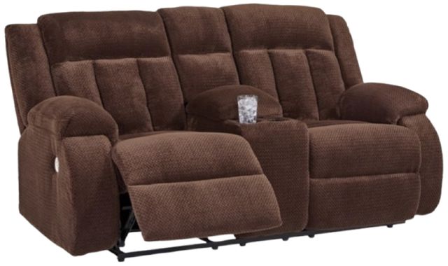 Signature Design by Ashley® Observation Chocolate Power Reclining Loveseat with Console-0