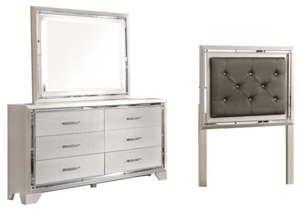 Signature Design by Ashley® Lonnix 3-Piece Silver Twin Upholstered Panel Headboard Bed Set-0