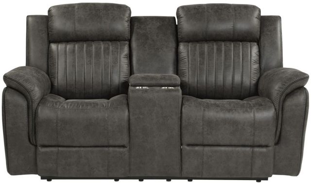 Homelegance® Centeroak Brownish Gray Reclining Loveseat with Console-2