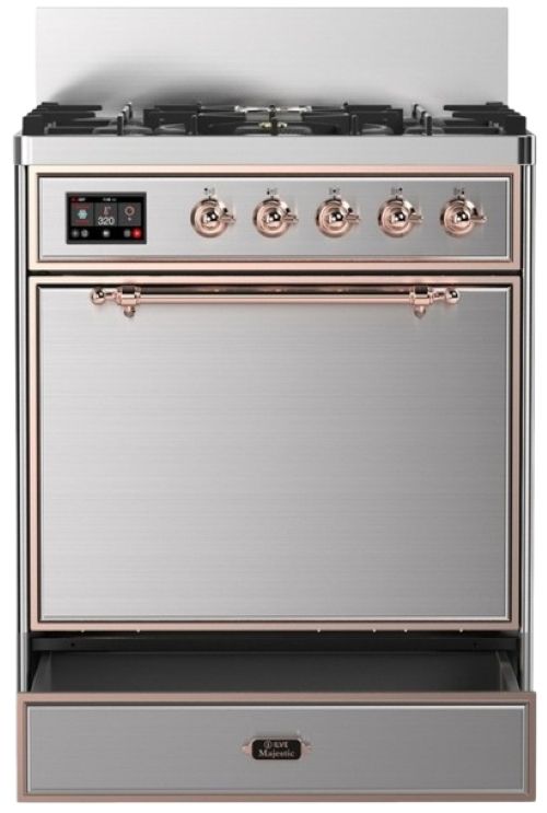 Ilve® Majestic III 30" Stainless Steel Pro Style Dual Fuel Liquid Propane Range with Solid Door and Copper Trim-2