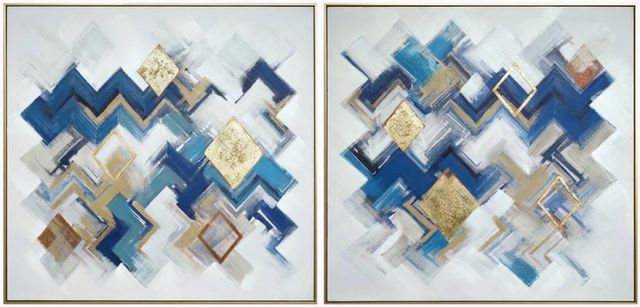 Classy Living 2-Piece Blue and Gold Chevron Luxe Diptych Wall Art Set-0
