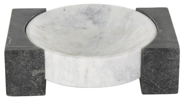 Deco Marche White Geometric Round Tray with Black Rectangular Blocks-0