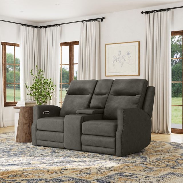 Flexsteel® Maxwell Cinder Leather Power Reclining Loveseat with Console-2