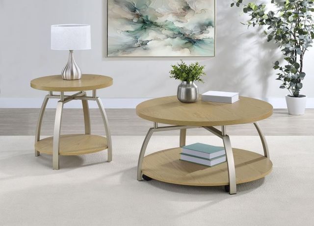 Coaster® Dacre 2-Piece Greige Coffee Table with Satin Nickel Base-1