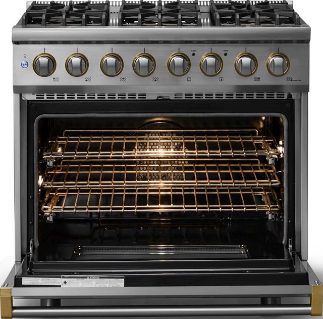 Viking® 5 Series 36" Stainless Steel Pro Style Dual Fuel (NG) Range with Brushed Brass Trim-1