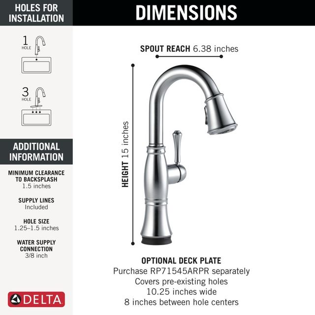 Delta Cassidy® Lumicoat® Arctic Stainless Touch2O® Bar/Preparation Kitchen Faucet with Touchless Technology-2