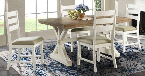 Elements International Park Creek 5-Piece Cottage White/Natural Rectangular Dining Set-0