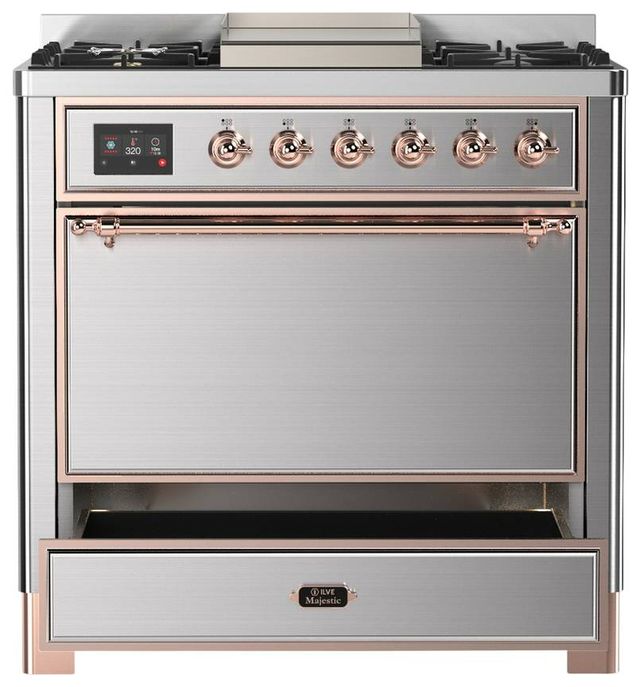 Ilve® Majestic III 36" Stainless Steel Pro Style Dual Fuel Natural Gas Range with Solid Door and Copper Trim-3