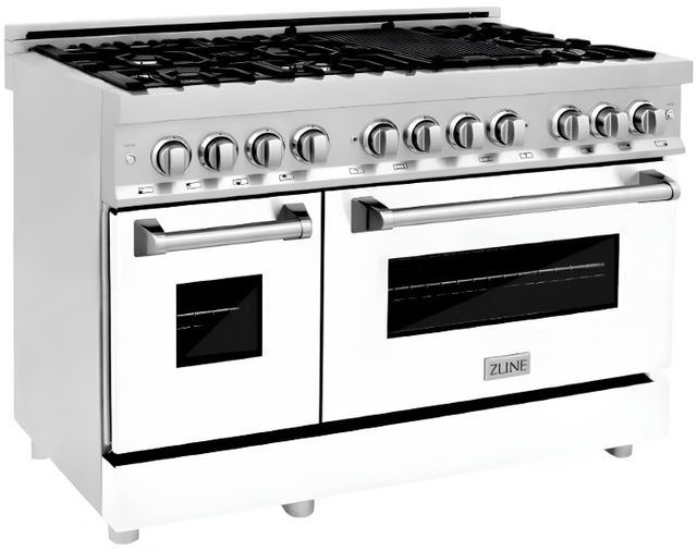 ZLINE Legacy 48" Satin Stainless Steel Pro Style Dual Fuel Range with White Matte Door with Griddle-0
