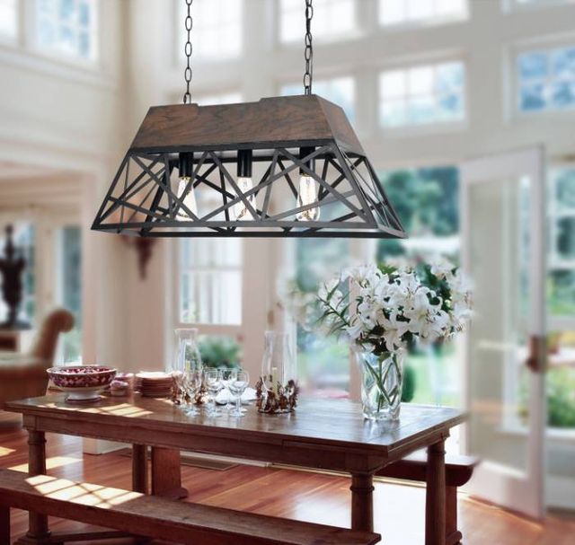 Cal® Lighting & Accessories Antonio 3-Light Black/Wood Chandelier-1