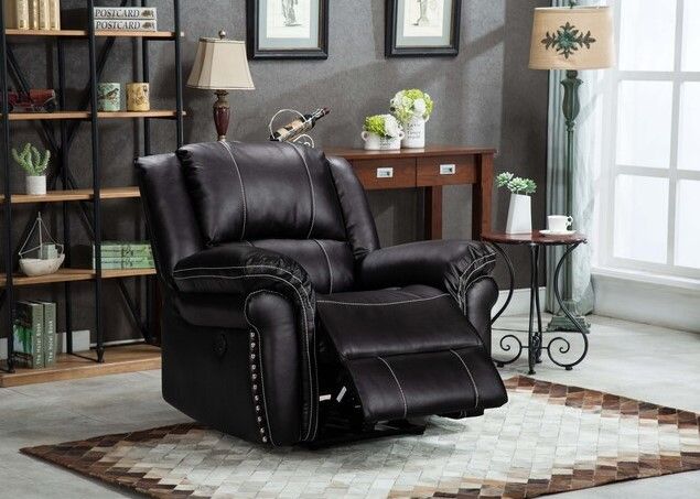 Milton Greens Stars Black PU Power USB Recliner Chair with Stitching Design-3