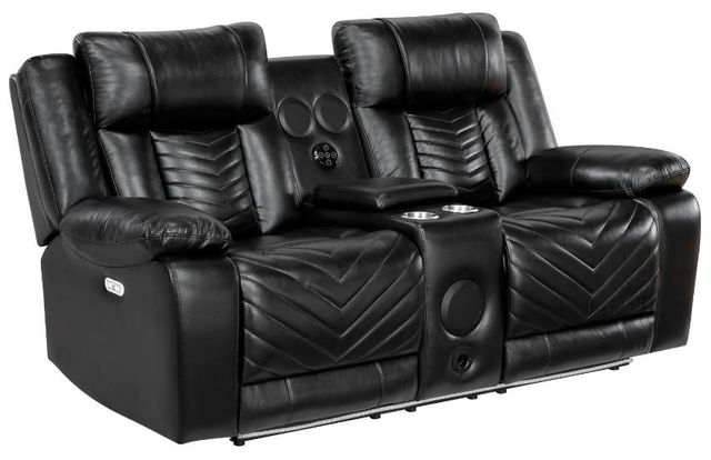 Homelegance® Huron Black Double Power Reclining Loveseat with Center Console-0